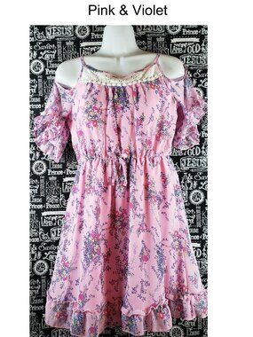 Pink & Violet Floral Cold Shoulder Dress Size XL 14/16